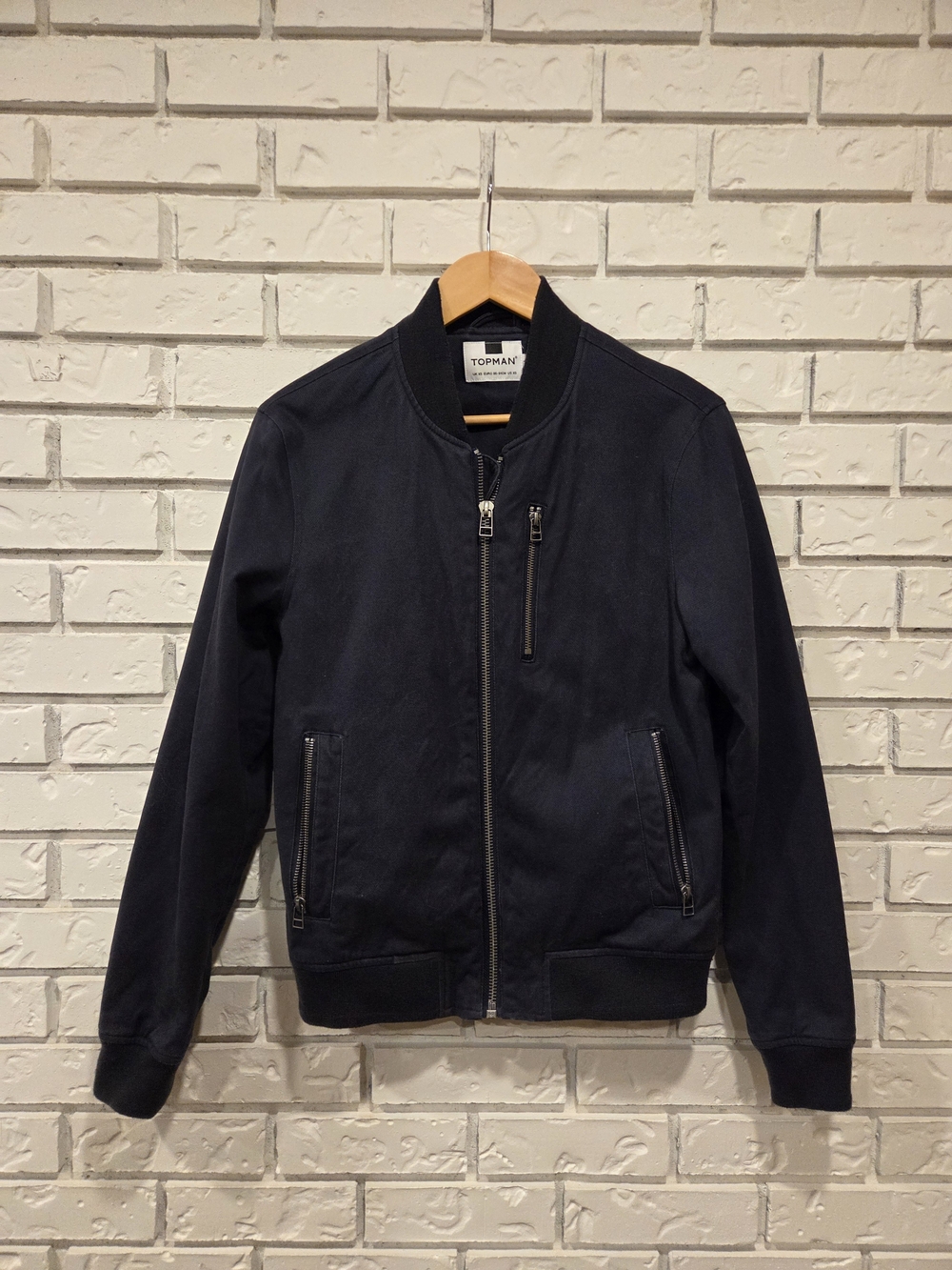 Topman Navy Bomber Jacket with Zip Pockets